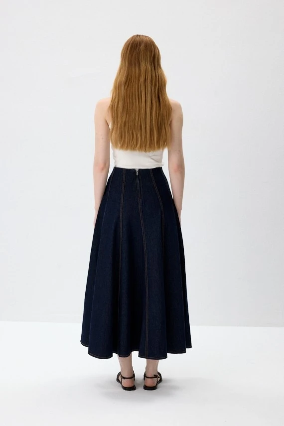Parçalı Denim Etek - 8