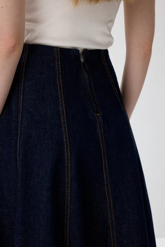 Parçalı Denim Etek - 7