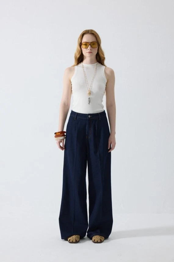 Palazzo Kesim Denim Pantolon - 2