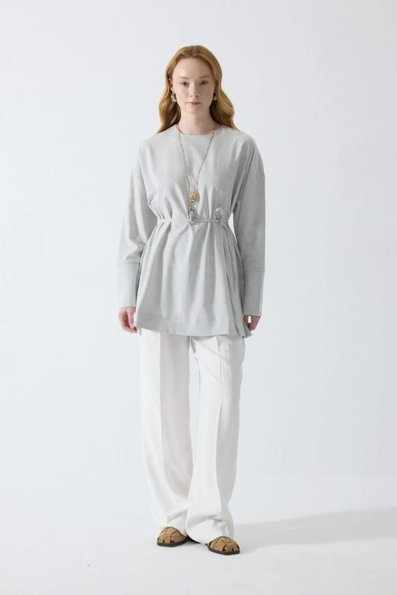 Açık Gri Basic Yandan Yırtmaçlı Bluz - 3