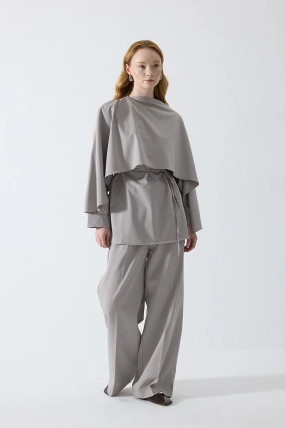 Stone Drape Neck Design Blouse - 2
