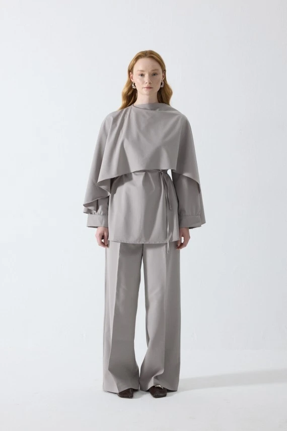 Stone Drape Neck Design Blouse - 1