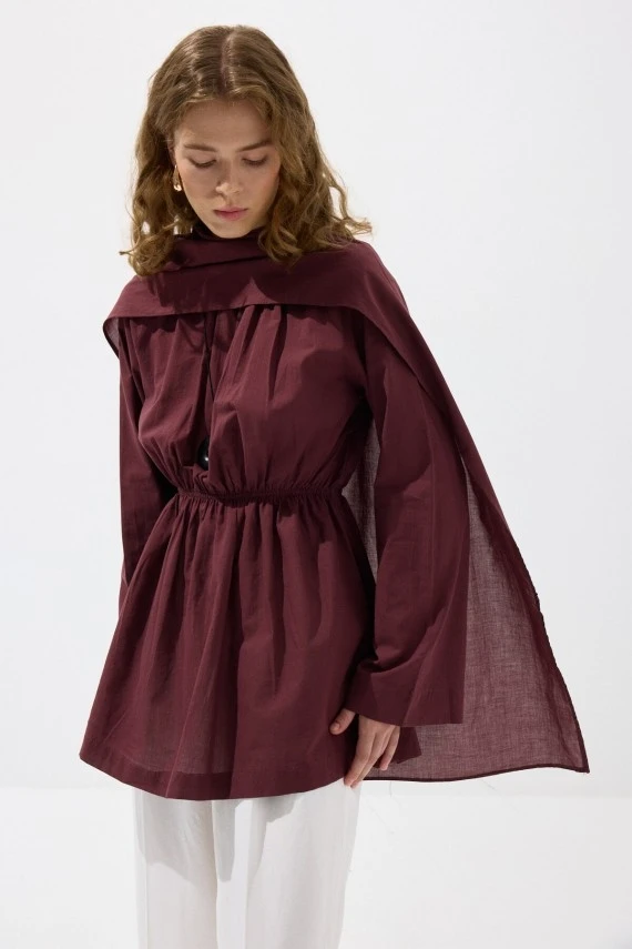 Bordo Seyyar Şallı Vual Tunik - 5