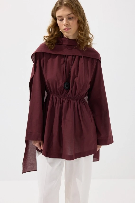 Bordo Seyyar Şallı Vual Tunik - 7