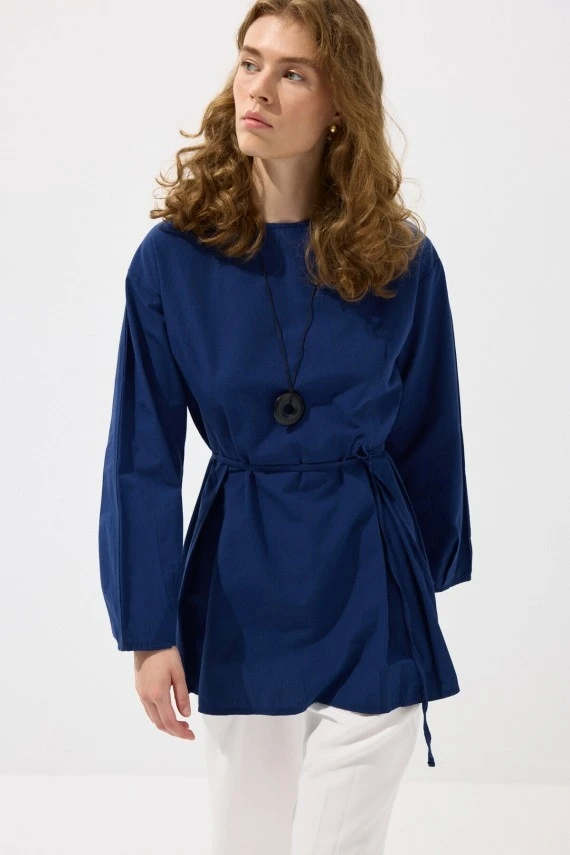 Navy Pleated Basic Tunic - 1