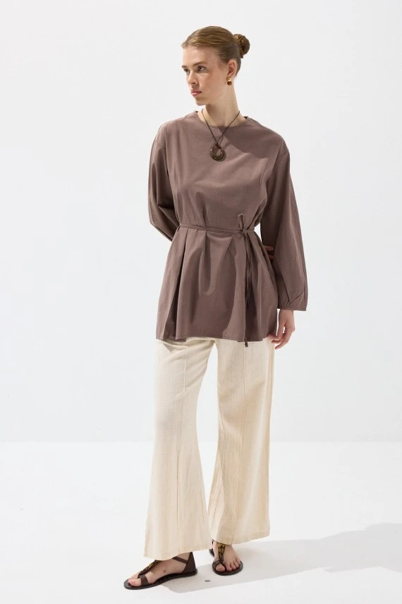 Milky Brown Pleated Basic Tunic - 2
