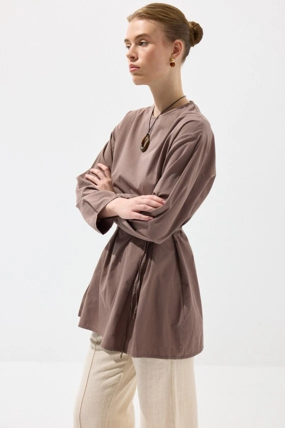 Milky Brown Pleated Basic Tunic - 5