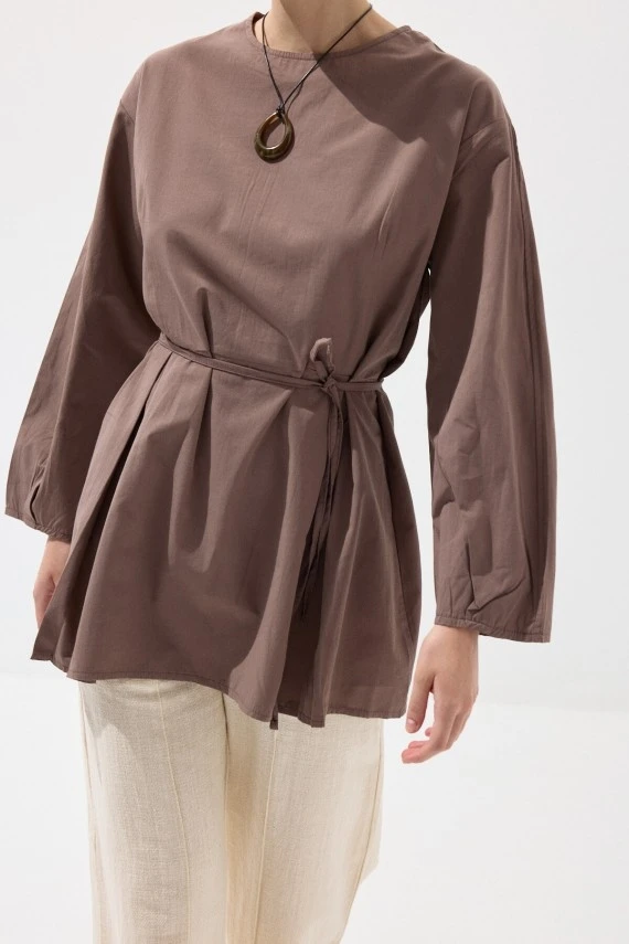 Milky Brown Pleated Basic Tunic - 6