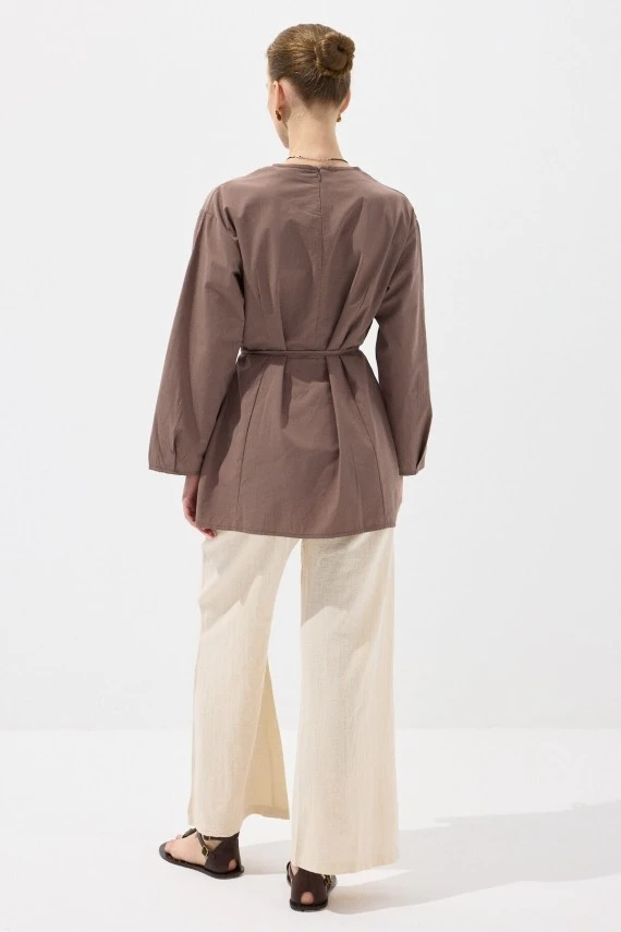 Milky Brown Pleated Basic Tunic - 7