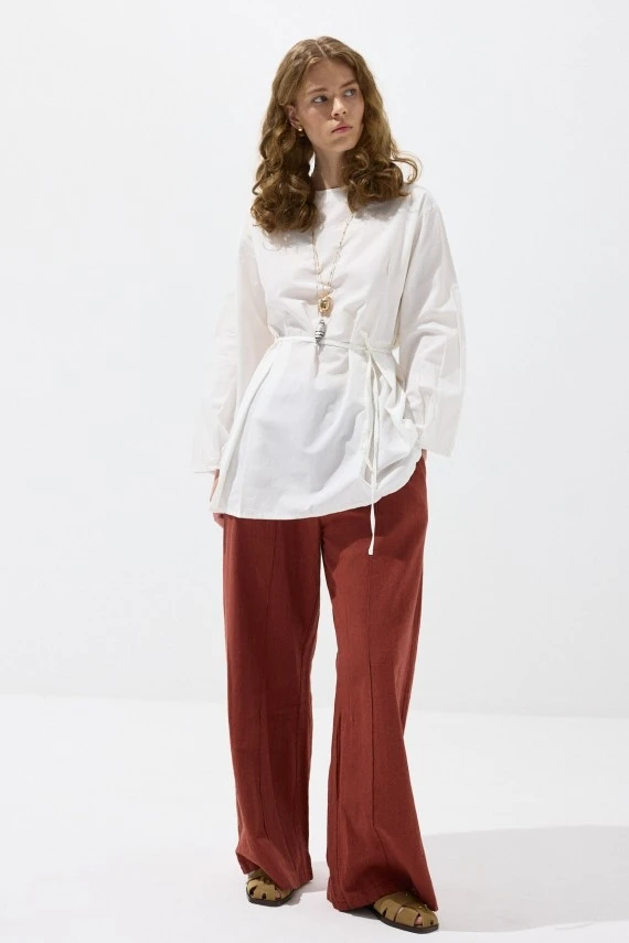 Ecru Pleated Basic Tunic - 1