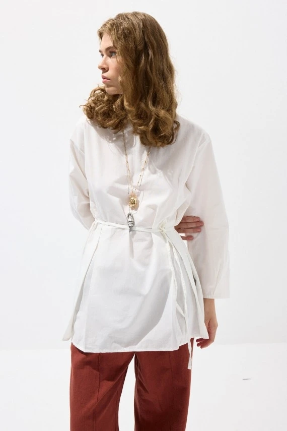 Ecru Pleated Basic Tunic - 6