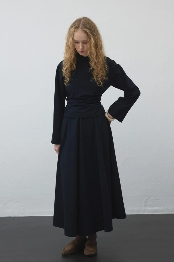 Navy Blue Belted Wrap Shirt - 2