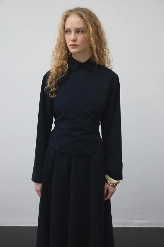 Navy Blue Belted Wrap Shirt - 6