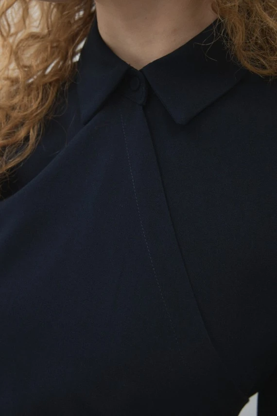 Navy Blue Belted Wrap Shirt - 7