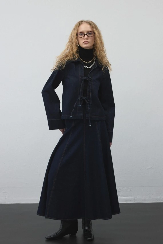 Front Tie-Up Denim Jacket - 3