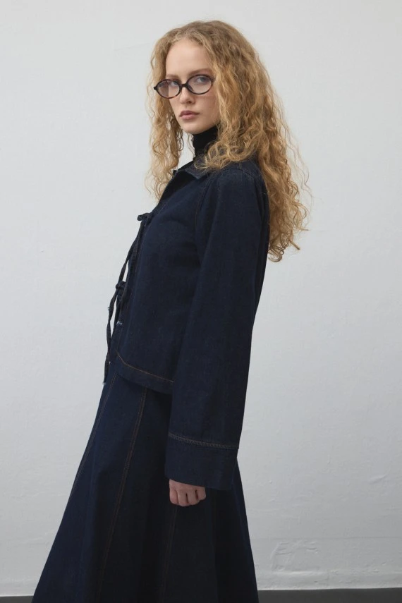 Front Tie-Up Denim Jacket - 4