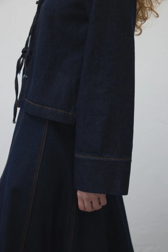 Front Tie-Up Denim Jacket - 5