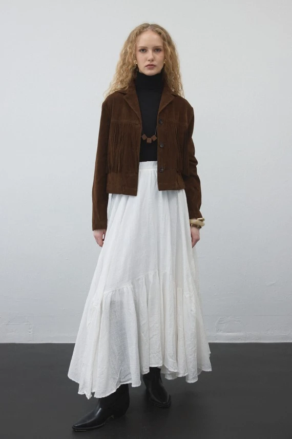 Brown Fringed Suede Jacket - 1