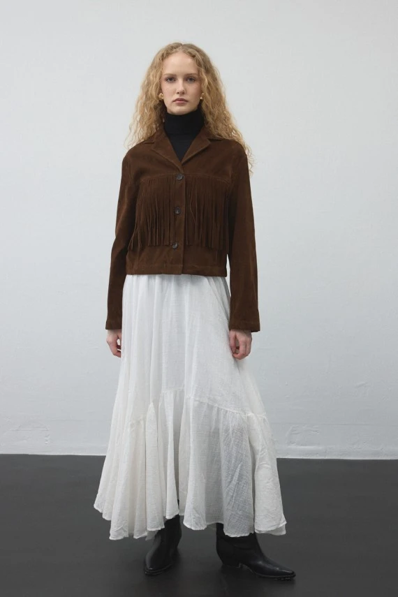 Brown Fringed Suede Jacket - 3