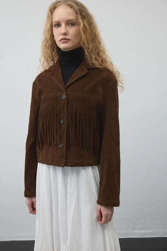 Brown Fringed Suede Jacket - 4