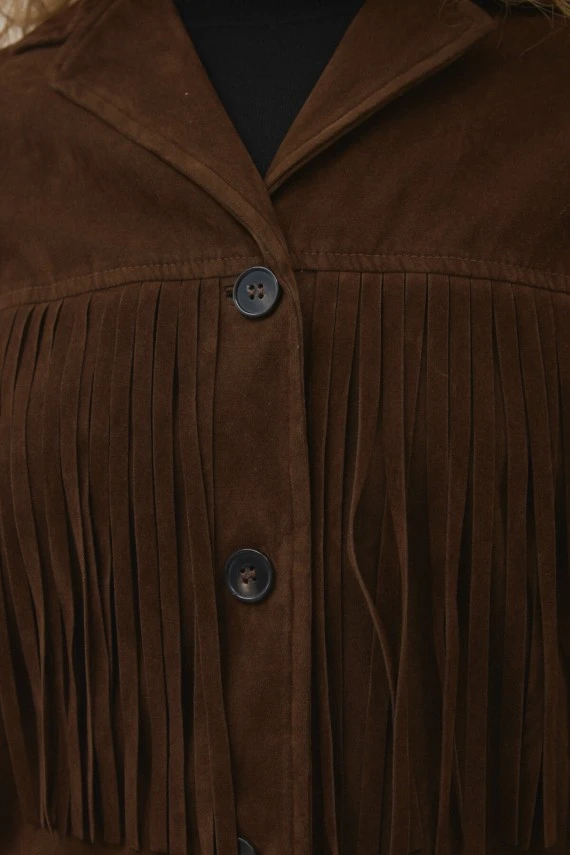 Brown Fringed Suede Jacket - 5