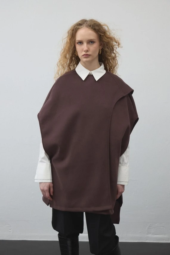 Mürdüm Kaşe Dokulu Şallı Yelek - 2