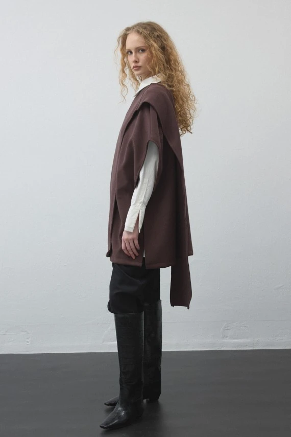 Mürdüm Kaşe Dokulu Şallı Yelek - 3