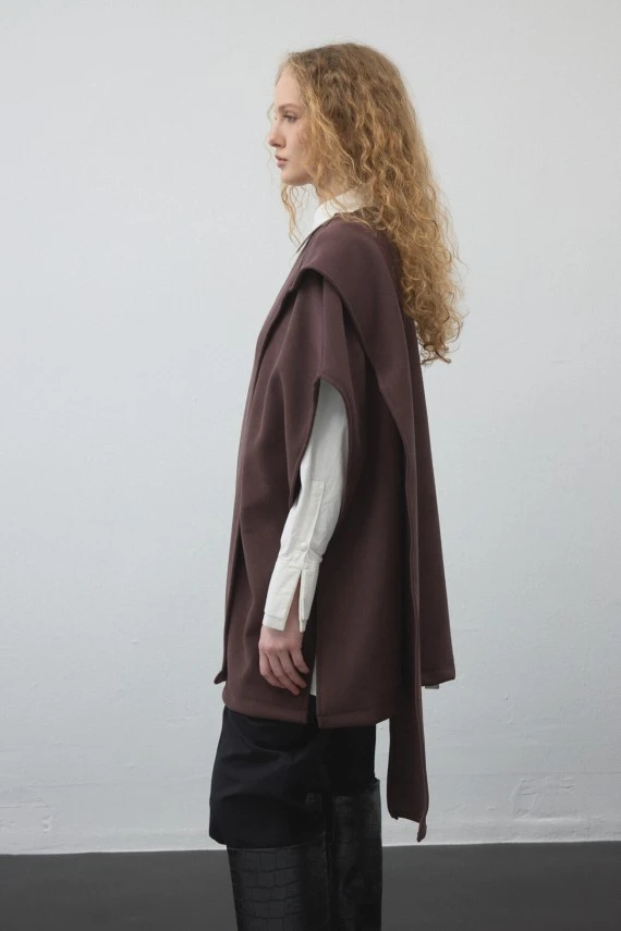 Mürdüm Kaşe Dokulu Şallı Yelek - 4