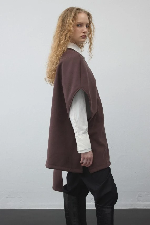 Mürdüm Kaşe Dokulu Şallı Yelek - 5