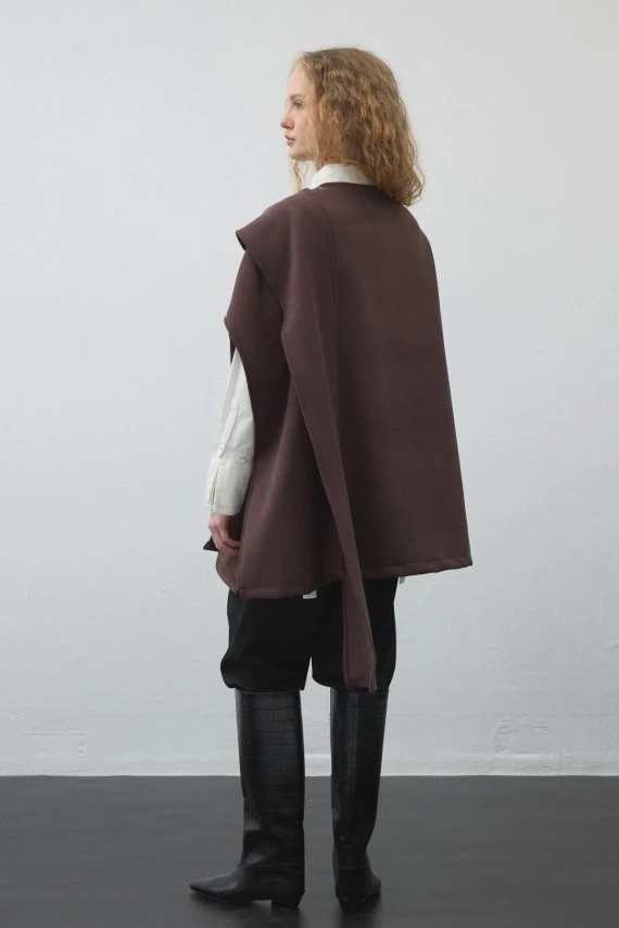 Mürdüm Kaşe Dokulu Şallı Yelek - 8