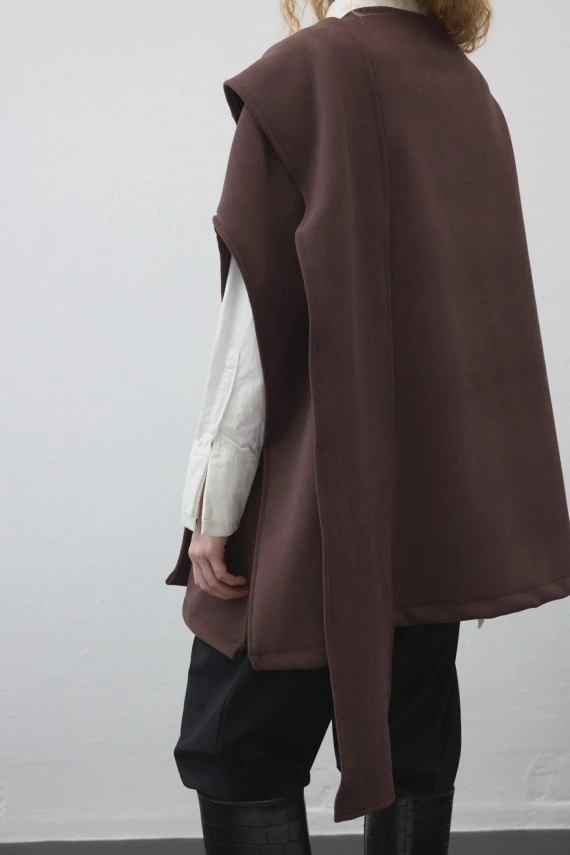 Mürdüm Kaşe Dokulu Şallı Yelek - 7