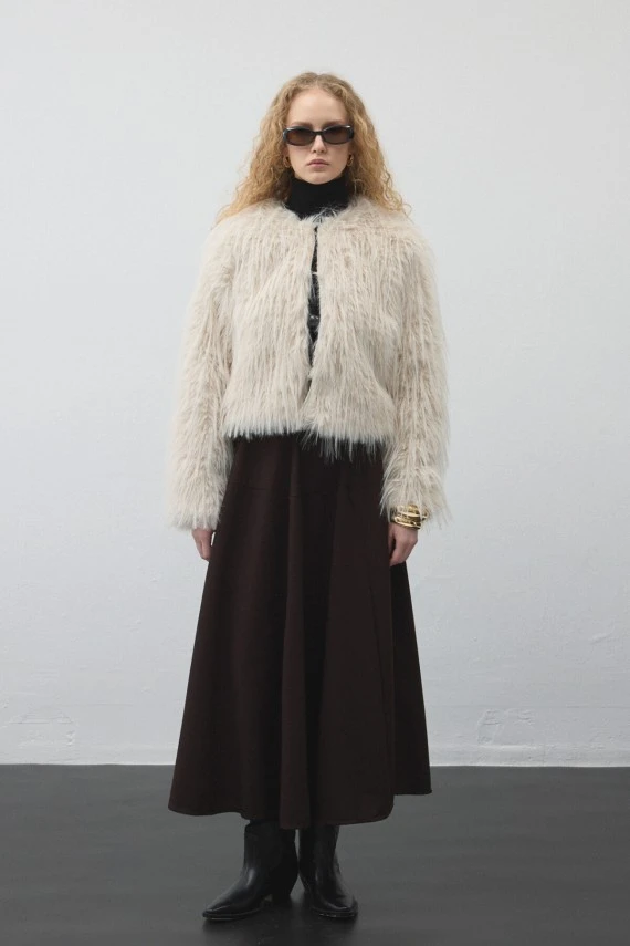 Ecru Faux Fur Coat - 3
