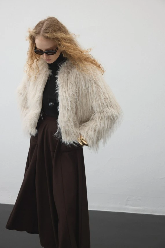Ecru Faux Fur Coat - 2