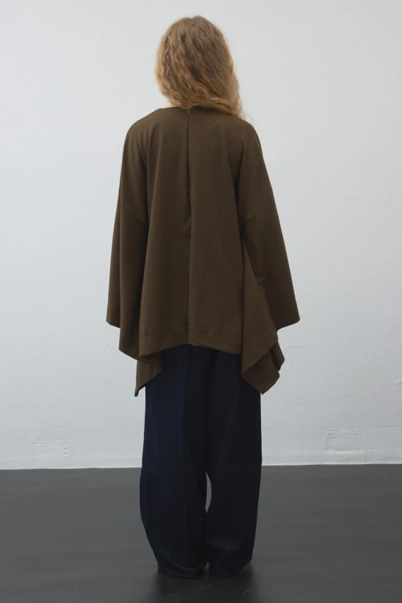 Khaki Belted Cape Blouse - 7