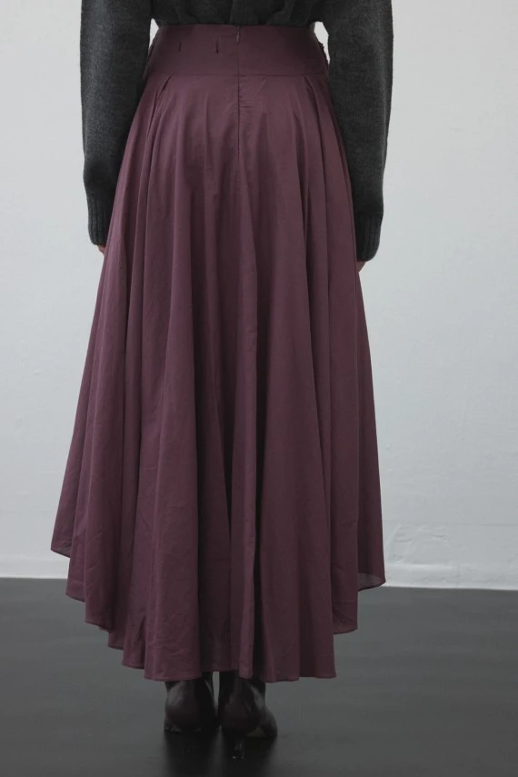 Plum Belted Asymmetric Voile Skirt - 8