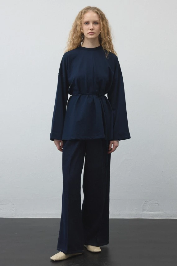 Lacivert Yırtmaçlı Oversize Sweatshirt - 2