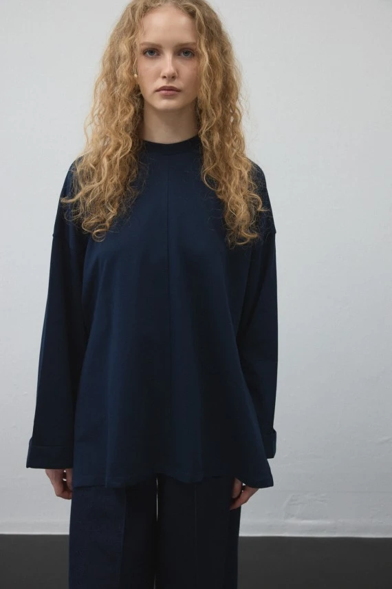 Lacivert Yırtmaçlı Oversize Sweatshirt - 6