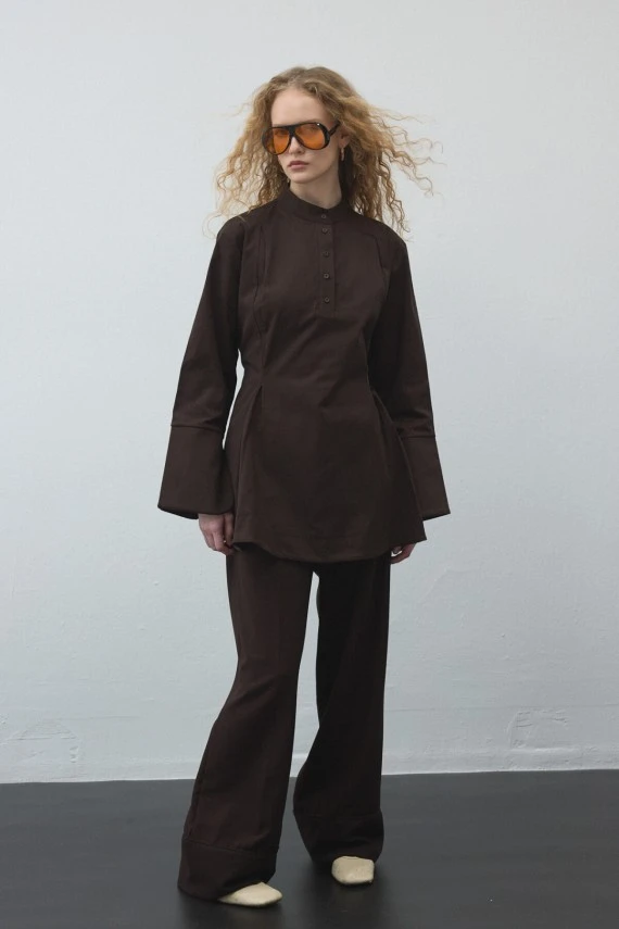Acı Kahve Volanlı Gabardin Tunik - 5