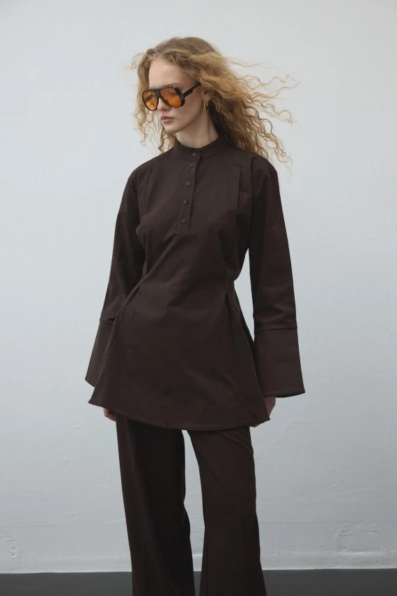 Acı Kahve Volanlı Gabardin Tunik - 1