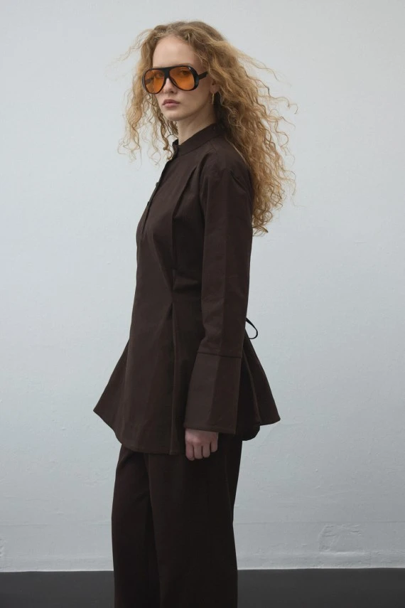 Acı Kahve Volanlı Gabardin Tunik - 6