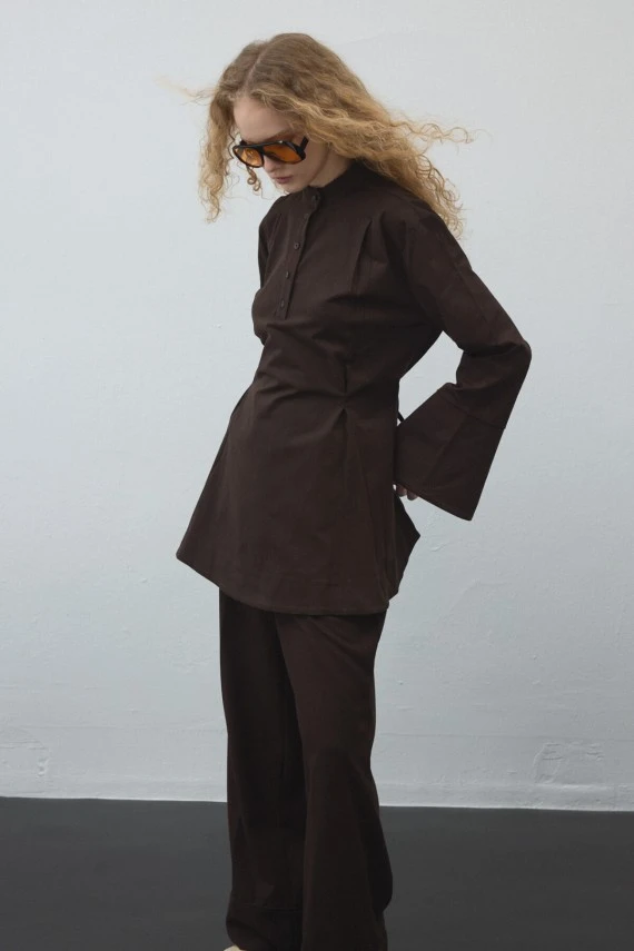 Acı Kahve Volanlı Gabardin Tunik - 2
