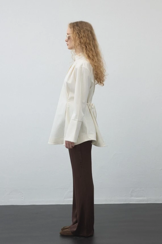 Ekru Volanlı Gabardin Tunik - 7