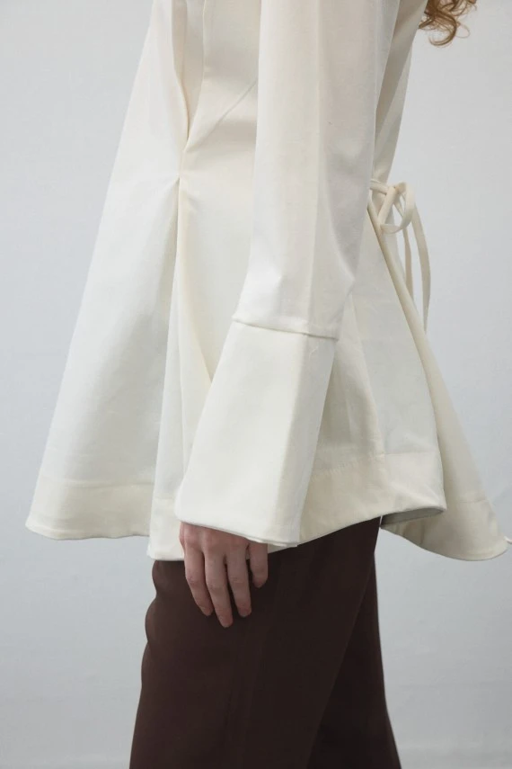 Ekru Volanlı Gabardin Tunik - 8