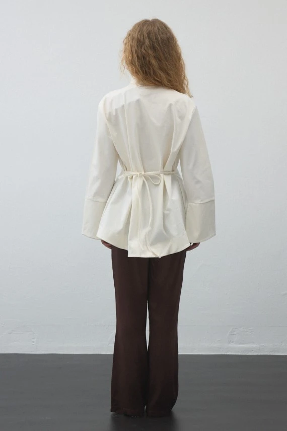 Ekru Volanlı Gabardin Tunik - 9