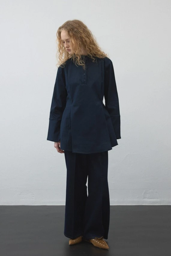 Lacivert Volanlı Gabardin Tunik - 2