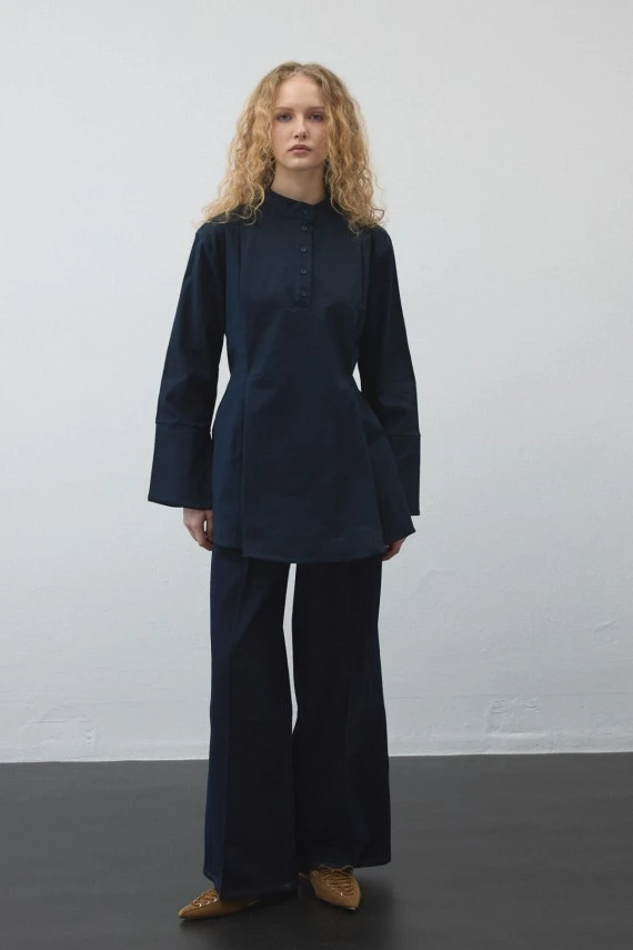 Lacivert Volanlı Gabardin Tunik - 1