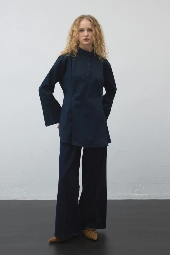 Lacivert Volanlı Gabardin Tunik - 3