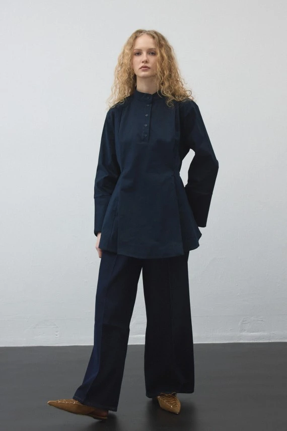 Lacivert Volanlı Gabardin Tunik - 4