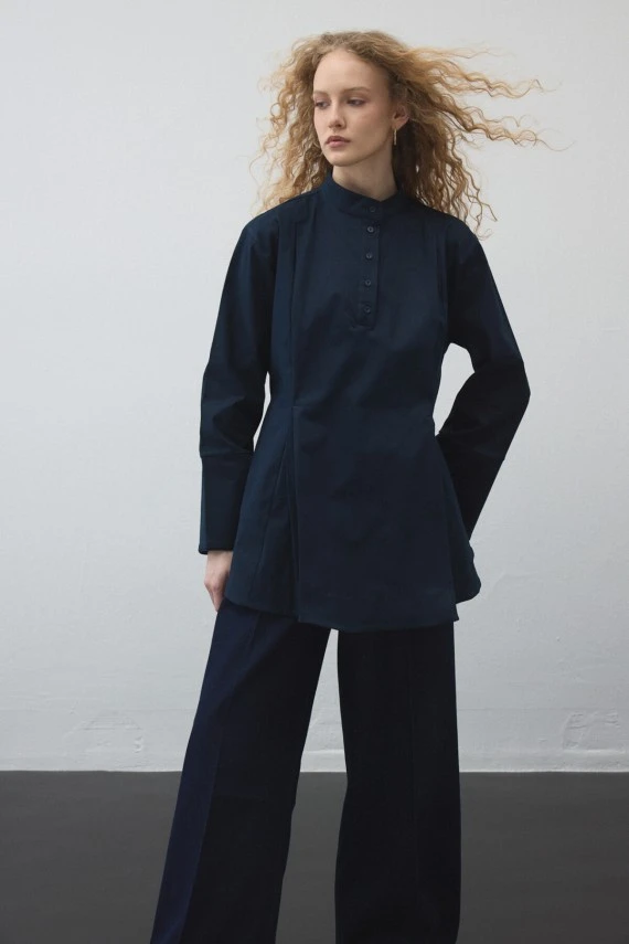 Lacivert Volanlı Gabardin Tunik - 5