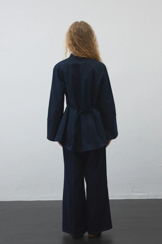 Lacivert Volanlı Gabardin Tunik - 7